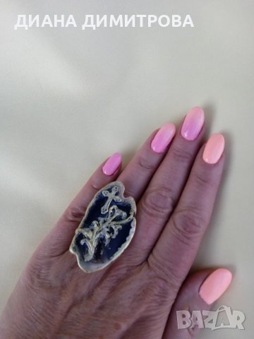 Ръчно декориран комплект /сет/бижута пръстен и колие с черен ахат! Подарък за жена!!, снимка 4 - Колиета, медальони, синджири - 37663192