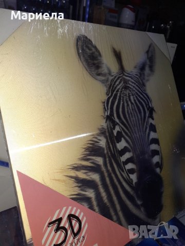 Квадратна Картина 28см с 3Д изображение на зебра , картина с дървена рамка за окачване, снимка 2 - Картини - 40830826