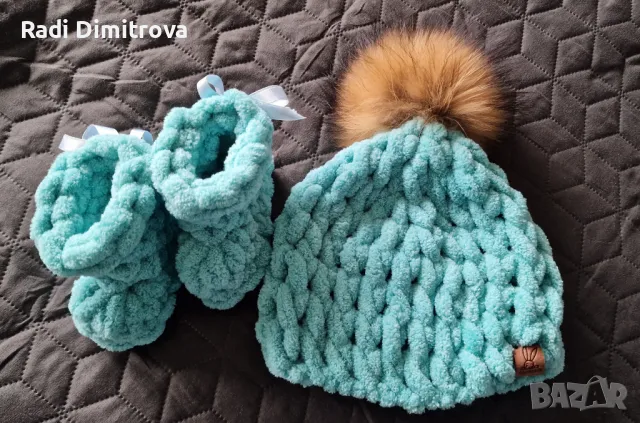 Бебешка шапка и ботушки handmade, снимка 6 - Комплекти за бебе - 48874942