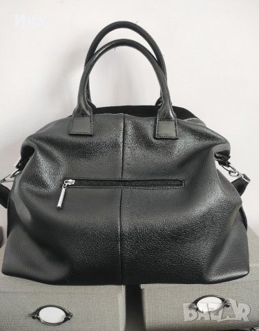 Голяма черна чанта естествена кожа , снимка 3 - Чанти - 39635489