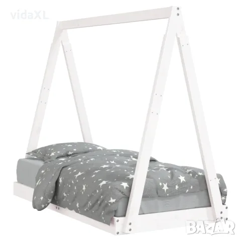 vidaXL Рамка за детско легло, бяла, 70x140 см, бор масив
