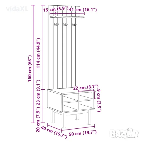 vidaXL Шкаф портманто OTTA, 50x40x160 см, борово дърво масив, снимка 9 - Портманта - 56147391