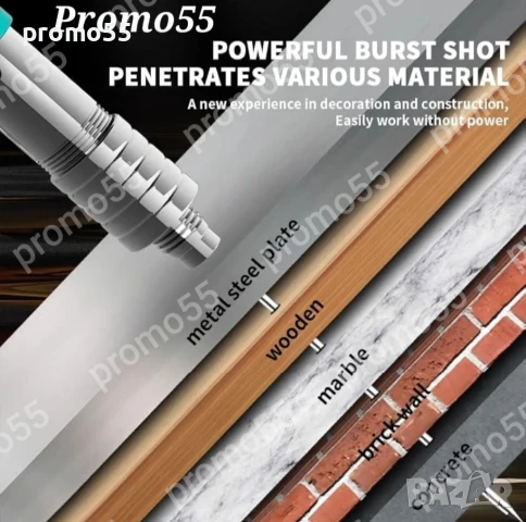 ПРОМО! Преносим Ръчен Пистолет за Пирони в куфар с 50 пирона и консумативи, снимка 9 - Куфари с инструменти - 50707179