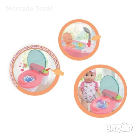Кукла бебе с вана, тоалетна, аксесоари и звукови ефекти, 40см, снимка 2 - Кукли - 52656174