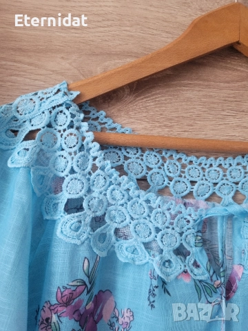 Нова синя блуза с цветя и дантела , снимка 4 - Тениски - 51863217