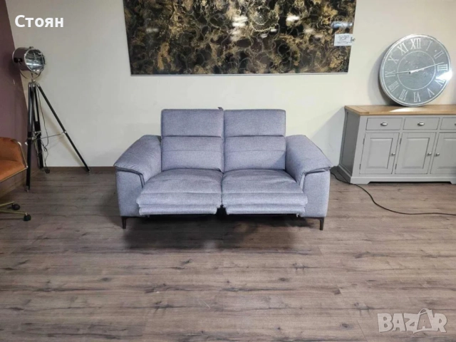 Сив комплект от плат двойка и фотьойл с електрически релакс механизъм, снимка 6 - Дивани и мека мебел - 51955845