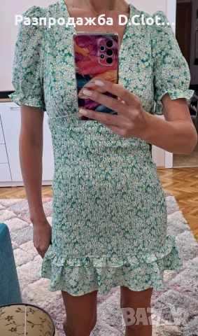 зелена набрана рокля S , снимка 4 - Рокли - 50594990