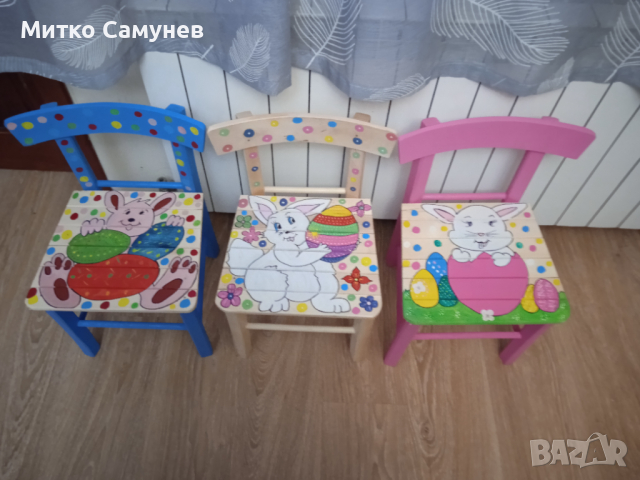 Рисувани дървени детски столчета, снимка 4 - Столове - 36334894