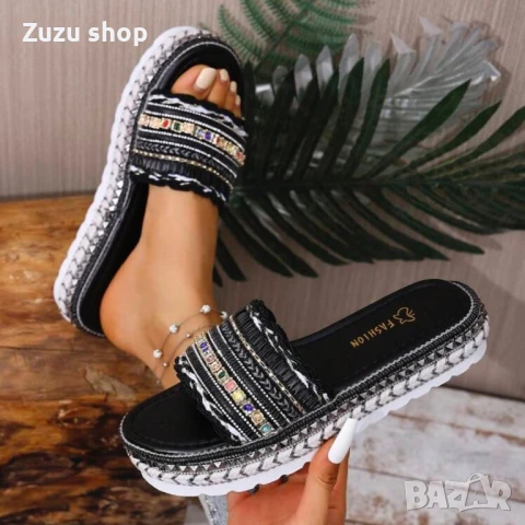 Дамски черни чехли, снимка 1