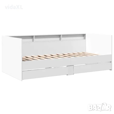vidaXL Дневно легло с чекмеджета, без матрак, бял, 100x200 см, снимка 3 - Спални и легла - 56146809