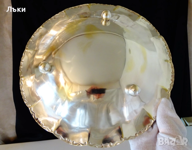 Посребрена бронзова фруктиера,съд за сервиране 26 см. , снимка 4 - Антикварни и старинни предмети - 52674368