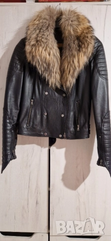 Кожено яке със естествен косъм