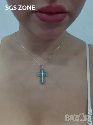 Сребърен Кръст със Сапфири/Рубини/Изумруди, снимка 5 - Колиета, медальони, синджири - 49931920