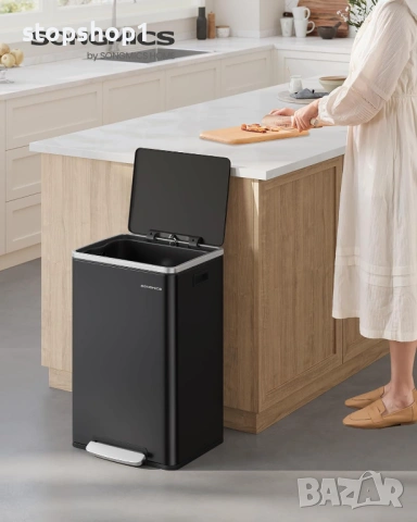 SONGMICS LTB595B02 Кош за боклук 50 литра, 15 кошчета, стомана, подвижна пластмасова вътрешна кофа, 