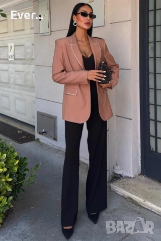 Блейзър с камъни в цвят камел, снимка 2 - Сака - 52316956