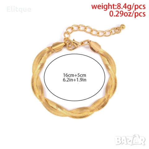 Дамска гривна, усукана плетка с 2 нишки тип рибена кост, снимка 4 - Гривни - 53376166