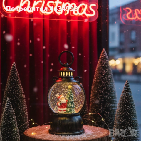 Голям LED коледен фенер с ефект на падащ сняг – приказна светлина и празнична магия, снимка 3 - Декорация за дома - 52233097