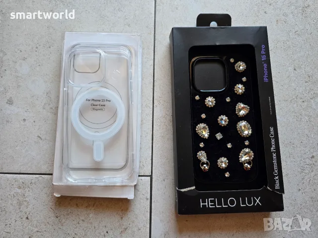 ​Комплект калъфи за iPhone 15 Pro (Hello Lux Gemstone + MagSafe Clear Case) – Чисто нови
