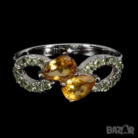 925 сребърен пръстен с цитрин 6x4mm и перидот подходящ за подарък, снимка 1