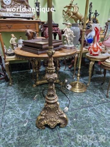 Страхотна антикварна френска бронзова подова лампа , снимка 5 - Настолни лампи - 52323059