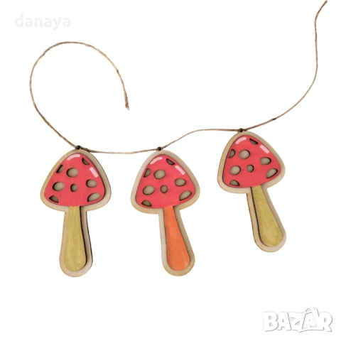 6096 Декоративни дървени гъбки на връзка, гирлянда за украса, снимка 4 - Декорация за дома - 51794108