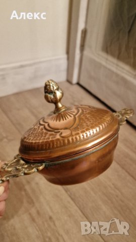 Масивна Френска купа с капак, Мед, Месинг., снимка 8 - Антикварни и старинни предмети - 40958002