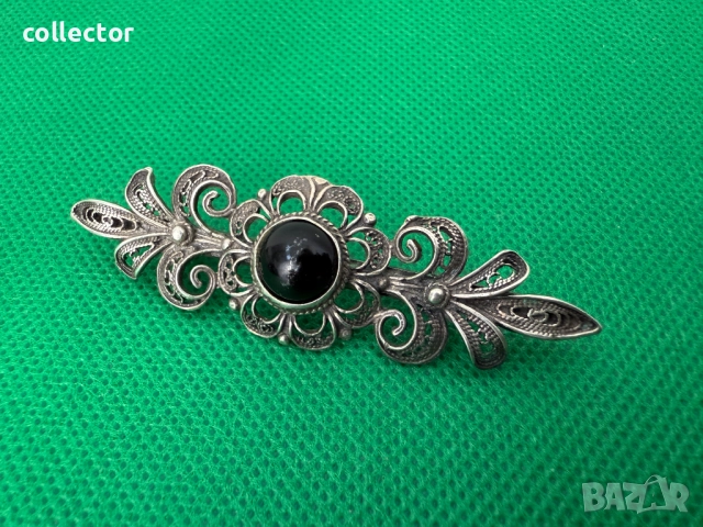 Стара сребърна брошка с камък. №7508, снимка 2 - Колиета, медальони, синджири - 52084663