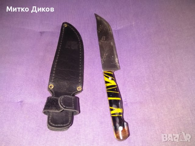 Ловен нож с калъф естествена кожа за колан 233х135мм острие, снимка 1 - Ножове - 44231600