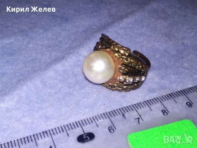 СТАР ЗЛАТИСТ ПЕРЛЕН РЕТРО ПРЪСТЕН от НЕРЪЖДАЕМА СТОМАНА РЕГУЛИРУЕМ 36610, снимка 3 - Пръстени - 39729500