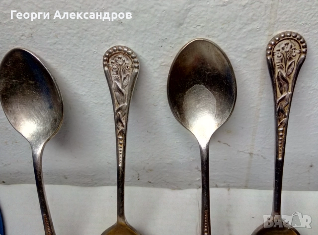 5 СТАРИННИ ДЕБЕЛО ПОСРЕБРЕНИ с Маркировка МК1-А БРОНЗОВИ ЛЪЖИЧКИ с Красива Флорална Орнаментика, снимка 6 - Антикварни и старинни предмети - 52936087