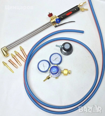 Резак с клапани, маркуч сдвоен 5м, дюзи 4бр, редуктор газ и О2 