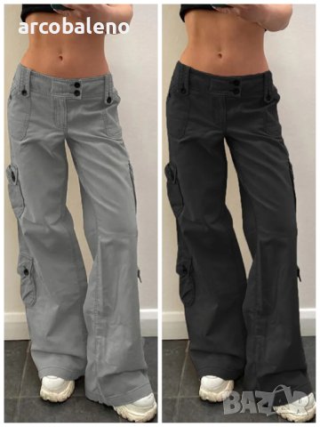 Дамски карго панталони с нестандартен дизайн в ретро стил с голям джоб и широк колан, 2цвята