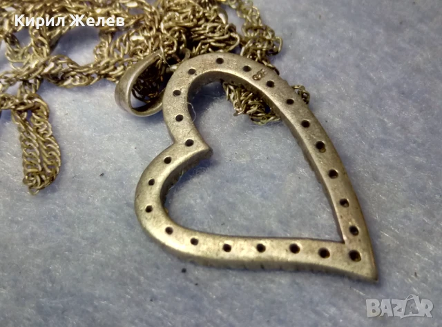 СРЕБЪРЕН ПЕНДАНТ СЪРЧИЦЕ СРЕБРО 925 с ЦИРКОНИ и СРЕБЪРНА 925 ВЕРИЖКА с ПОСРЕБРЕНА ЗАКОПЧАЛКА 49772, снимка 2 - Колиета, медальони, синджири - 50489534