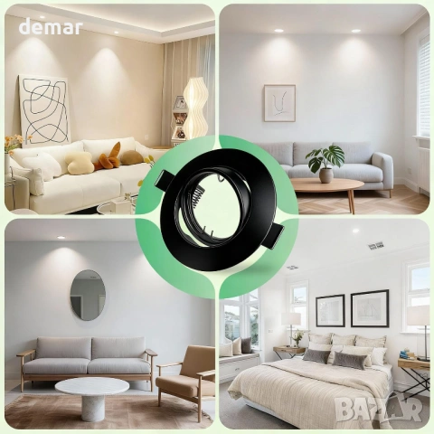 10x GU10 луни за таван, кръгли, матово бяло покритие, метална рамка, без крушки, снимка 7 - Лед осветление - 53778222