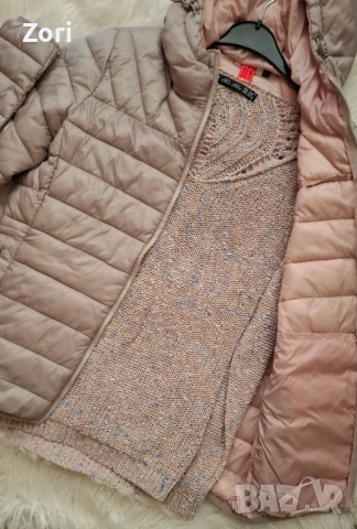 Сиво преходно яке с качулка е с розова подплата, снимка 2 - Якета - 45078488