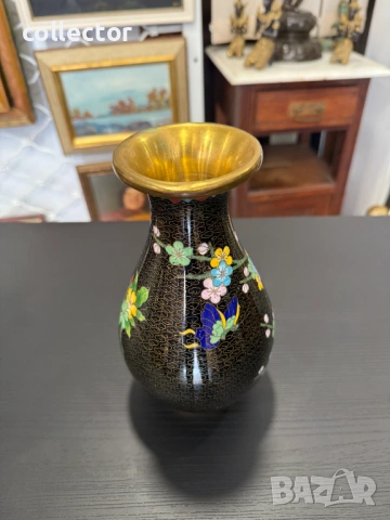 Бронзова китайска ваза с клуазон. №7934, снимка 6 - Антикварни и старинни предмети - 53794646