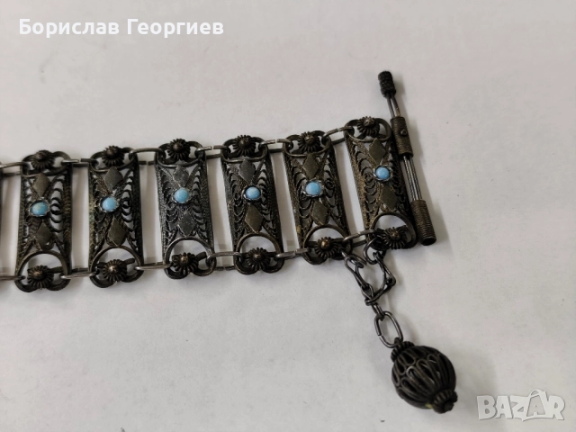 Възрожденска сребърна гривна филигран 0.800, снимка 4 - Гривни - 52494503