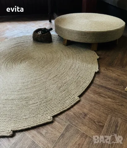 Ръчно изработена табуретка от юта!, снимка 8 - Дивани и мека мебел - 47423152