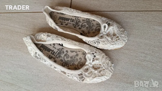 детски бели дантелени балеринки и карирани обувки  Pepperts!, снимка 7 - Детски обувки - 32046241