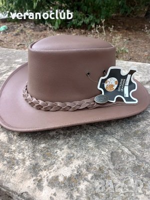 Естествена Кожена каубойска шапка Кафява, снимка 6 - Шапки - 41861989