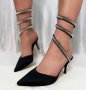 Сандали на ток - черен сатен - 8901, снимка 2