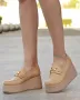 Обувки на платформа - бежова кожа - KLP90, снимка 1