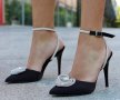 Сандали на ток - черен сатен - STF1, снимка 2
