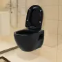 vidaXL Окачена тоалетна чиния, със скрито казанче, керамична, черна（SKU: 3054479）, снимка 2
