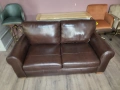 Кафяв кожен комплект дивани четворка и двойка с функция сън, снимка 9