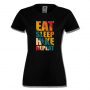 Дамска тениска Eat Sleep Hike Repeat,Изненада,Подарък,Поход,Връх,Хижа, снимка 1 - Тениски - 36373311
