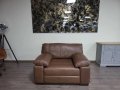 Голям кафяв кожен фотьойл, снимка 1 - Дивани и мека мебел - 44438973