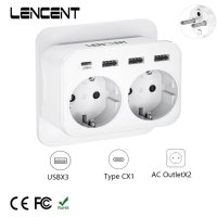 LENCENT Разклонител, адаптер 6-в-1 2хAC, 3 USB порта и 1 Type C, снимка 1 - Оригинални зарядни - 42287881