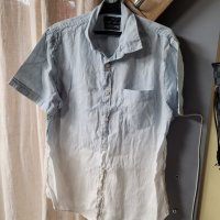 Ленена риза мъжка ,преливащо от бяло в синьо- L размер, снимка 2 - Ризи - 40019454