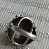 Антикварен сребърен пръстен с кехлибар, снимка 3 - Пръстени - 39463053